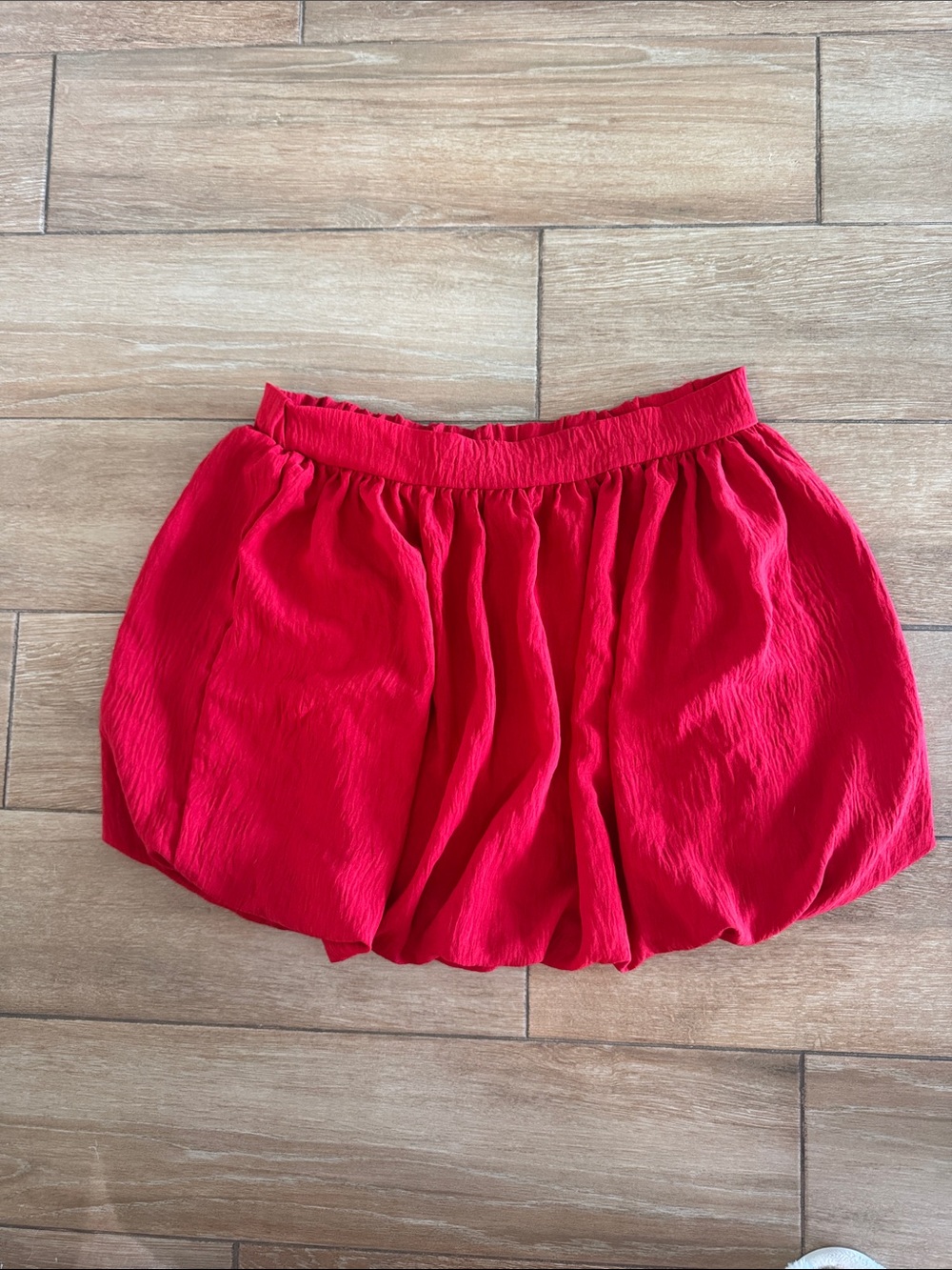 Women's Red Bubble Mini Skirt with Elastic Waist